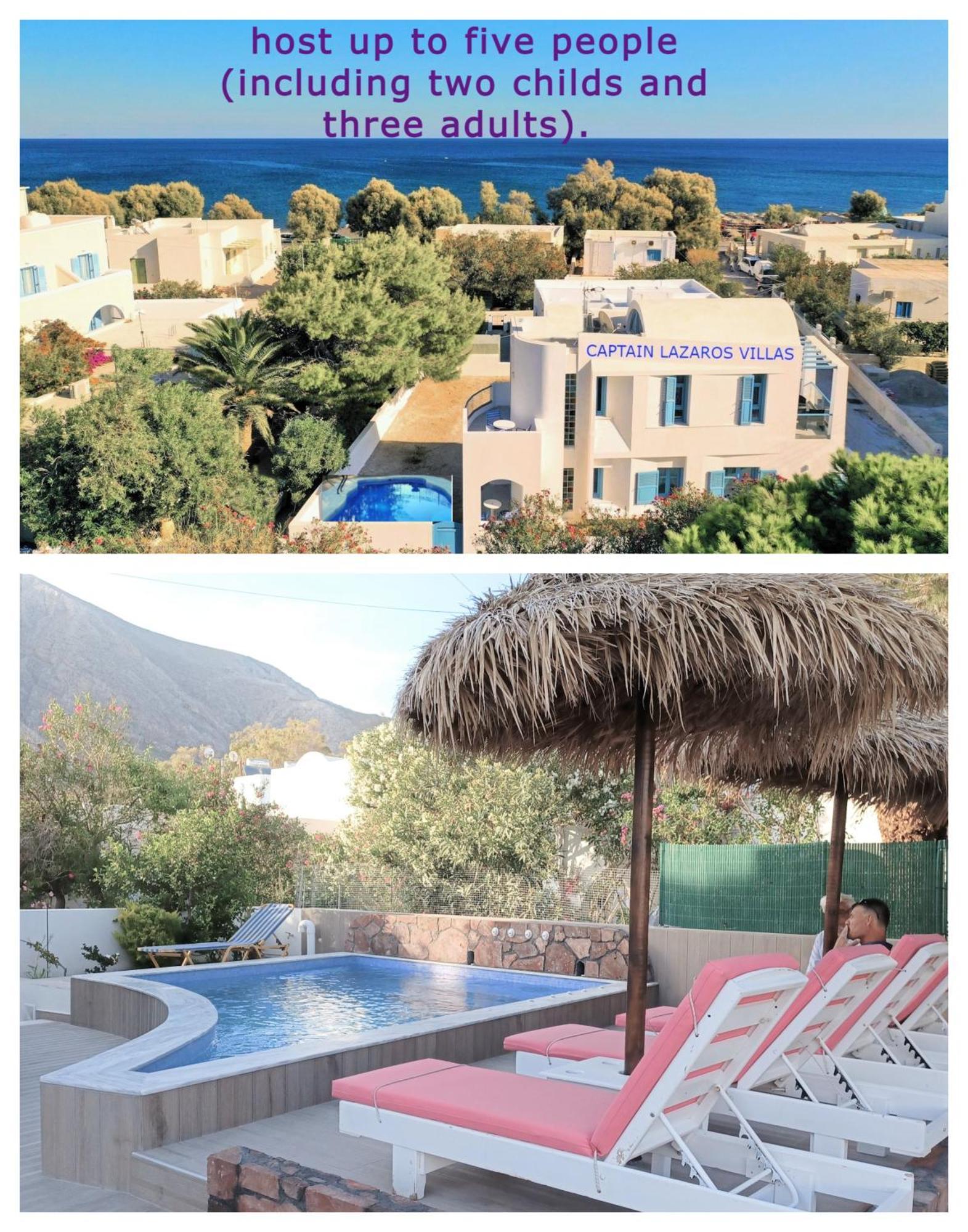 Located By The Sea One Beachfront Private Captain Lazaros Pool Villa With Loft In 750Sqm Spacious Private Plot-Jacuzzi-Sunrelax-Furnished Terace-Gazebo-Private Parking,Sleep 3 Adults And 2 Children, Just Steps From The Black Beach-Seaview Períssa Extérieur photo